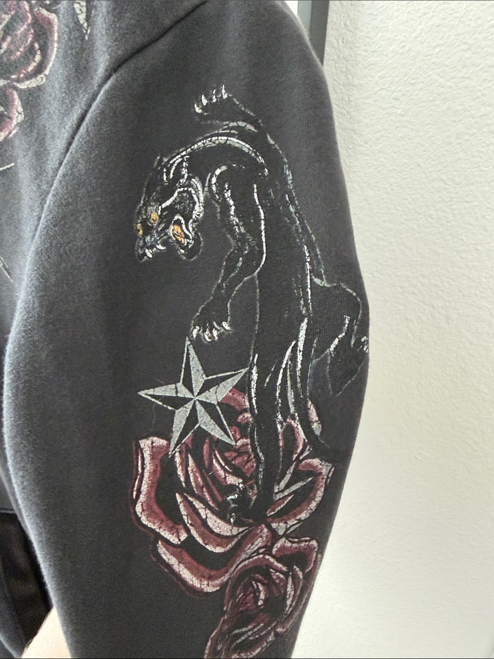 Harley Davidson Zip Up Hoodie Rose Sparrow Eagle Velvet Trim Sweatshirt Heavy - Picture 7 of 11